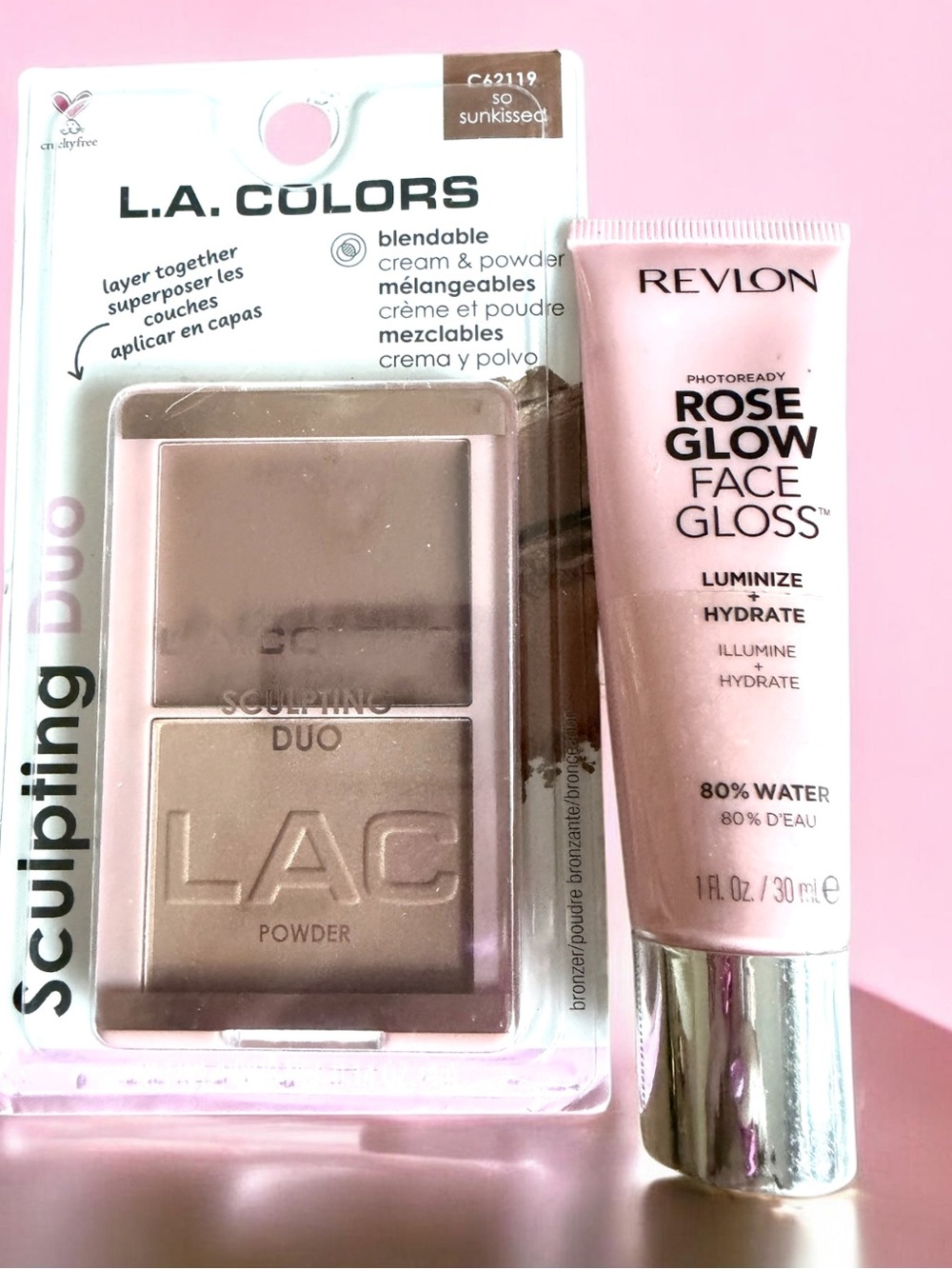 5/$25 Revlon Rose Glow Face Highlighter with LA Colors dual bronzer/contour